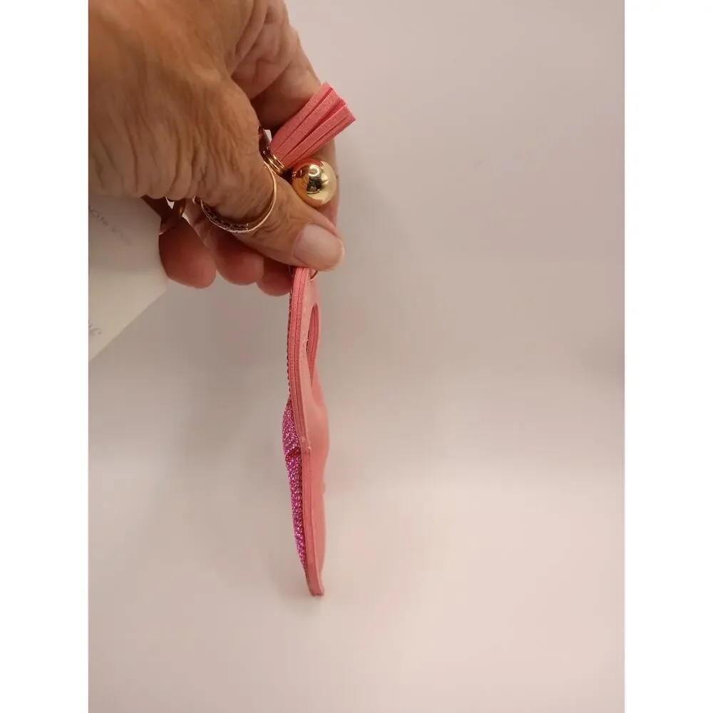 Puffy Pink Breast Cancer Ribbon Bougie Bling Purse Charm Keychain 0843-0865